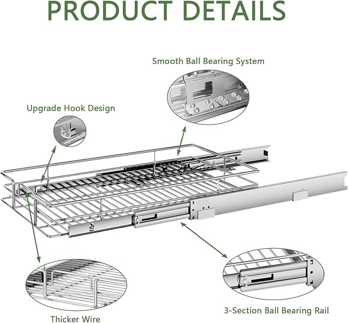 Pull Out Cabinet Organizer 15½" W x 21½" D, Heavy Duty Cabinet Pull Out Shelves, Slide Out Drawers Organization for Kitchen Cabinets Bathroom