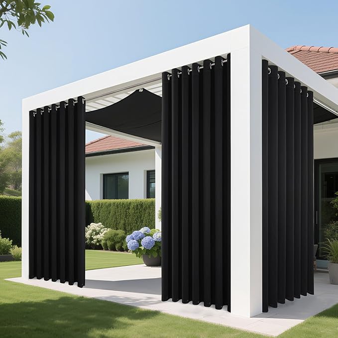 Joydeco Blackout Patio Sliding Door Curtains 108 Inches Long, Grommet Privacy Room Divider Curtains, Extra Wide Thermal Blackout Drapes for Bedroom Living Room (Black, 100Wx108L, 1 Panel)