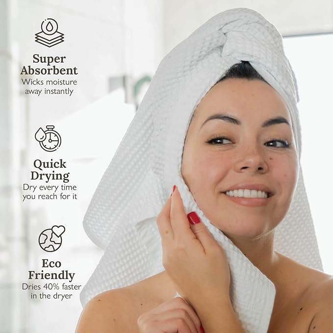 GILDEN TREE Waffle Towels for Bathroom, 100% Cotton Quick Dry Towel, Waffle Bath Towels Large, Absorbent Lightweight Travel Towel, Bath Towels Set of 2, Classic Style (White)