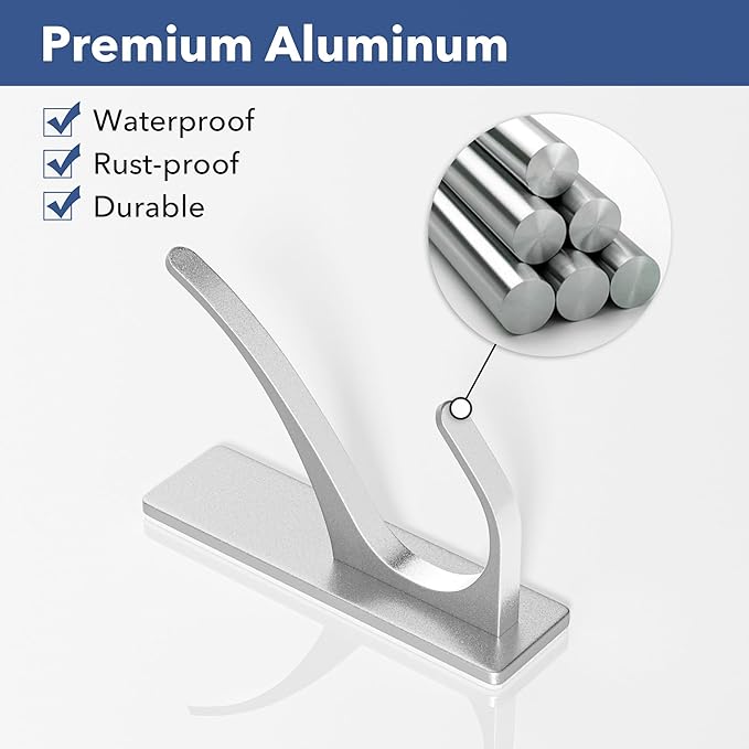 Stick on Hooks for Hanging, Extra Sticky 6KG (Max), Coat Hook on Door for Towel Coat Hat Key, Self Adhesive Hangers Wall Mounted, Silver, 6 Pack