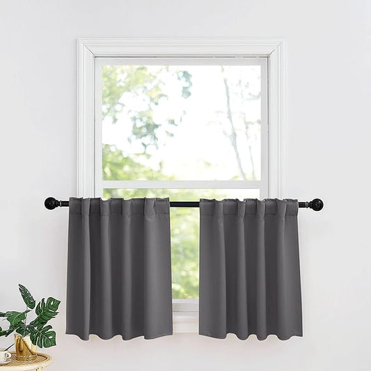 RYB HOME Small Window Curtains - Blackout Insualting Privacy Curtains for Kids Bedroom Kitchen Bathroom Basement Cafe Cabinet Tiers Drapes, 34 Width x 30 Length, 2 Panels, Grey