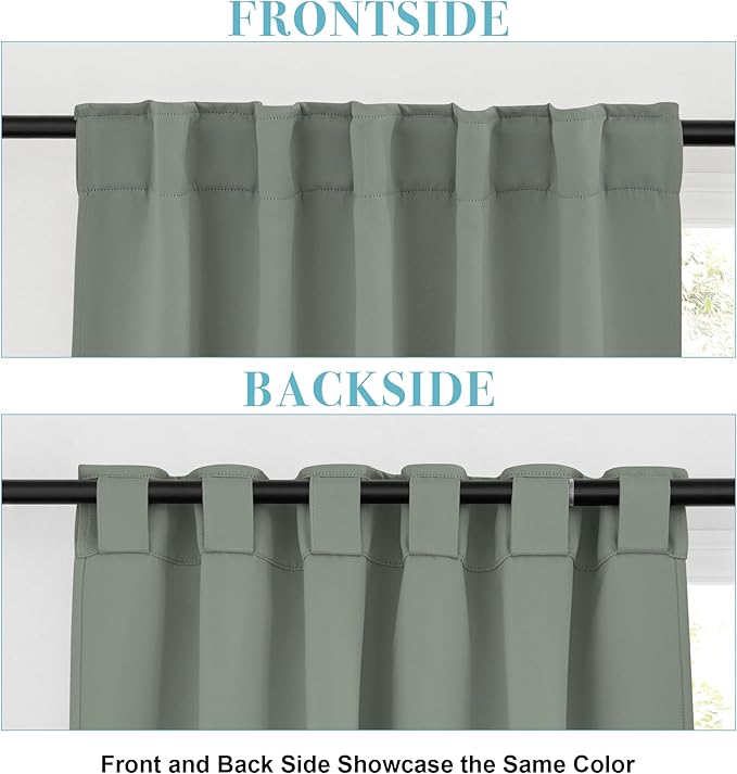 RYB HOME Sage Green Curtains for Bedroom, Blackout Thermal Insulated Drapes Back Tab& Rod Pocket, Vertical Privacy UV Protection Shades, 42 Inch Wide by 72 Inches Long, 2 Panels