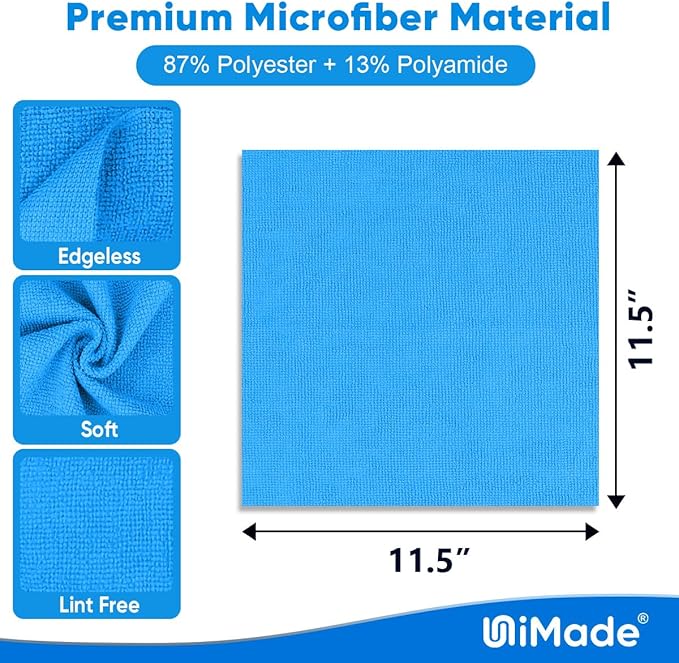 Shop Towel Rag, 200 Pack Reusable Rags Bulk Microfiber Cleaning Cloth Lint Free Towels for Car Kitchen Automotive Bar Mechanic Restaurant Garage, 11.5"x 11.5", Blue