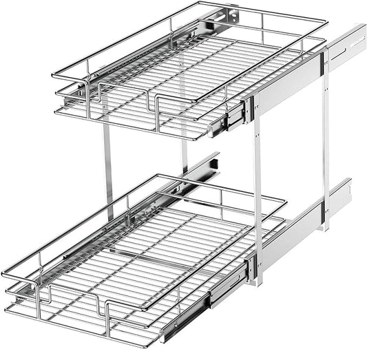 LOVMOR 2 Tier Individual Pull Out Cabinet Organizer 10½" W x 21½" D, Slide Out Kitchen Cabinet Storage Sliding Shelves