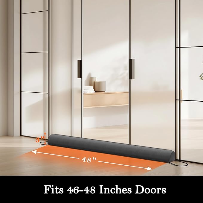 Sunolga 48" Door Draft Stopper Blocks Hot and Cold Air with Removable Washable Cover for Gaps Up to 3", All-Season Seal Strip for Noise, Wind, Door Sweep for Bottom of Door, Home Essentials, Gray