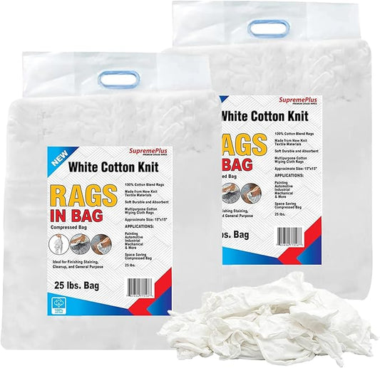 Premium White T-Shirt Cleaning Rags (50 lbs. Bag of Rags) – White Cotton Rag for Cleaning, Staining, Painting, Oil, Grease & Dust Removal – Shop Rags Bulk