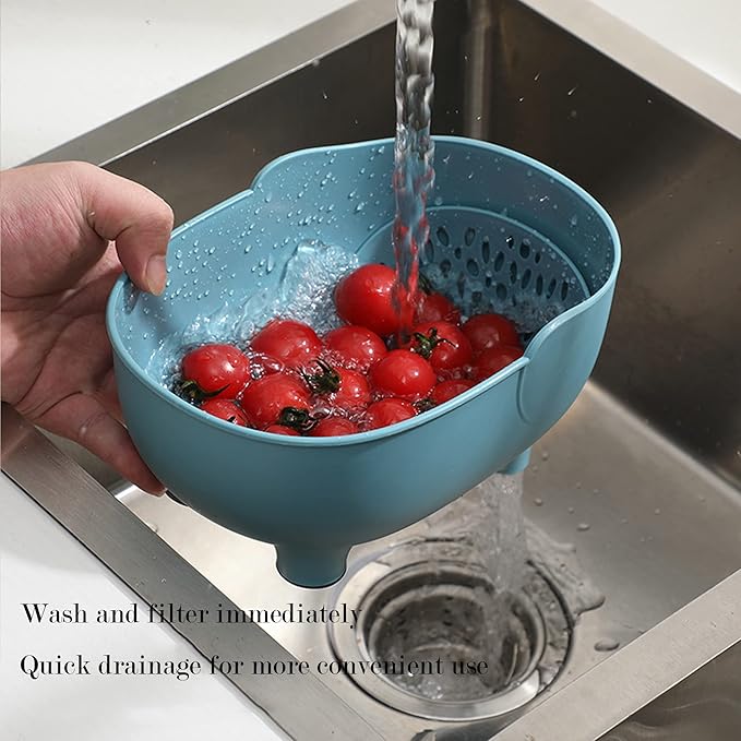 2PCS Vegetables Washing Basket Elephant Drainage Basket Fruit Basket for Draining Pasta Noodles Kitchen(Pink&Gray)