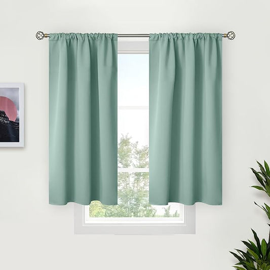 BGment Sage Green Blackout Curtains 40 Inches Long for Kitchen Cafe Window - Short Thermal Insulated Drapes with Rod Pocket Room Darkening for Bathroom, 34 x 40 Inch, 2 Panels
