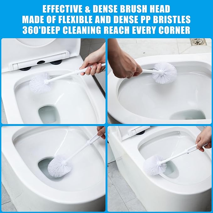 Mimorou 25 Pcs White Toilet Brush, Bathroom Toilet Bowl Brush, Soft Bristle Long Handle Plastic Toilet Scrubber for Bathroom