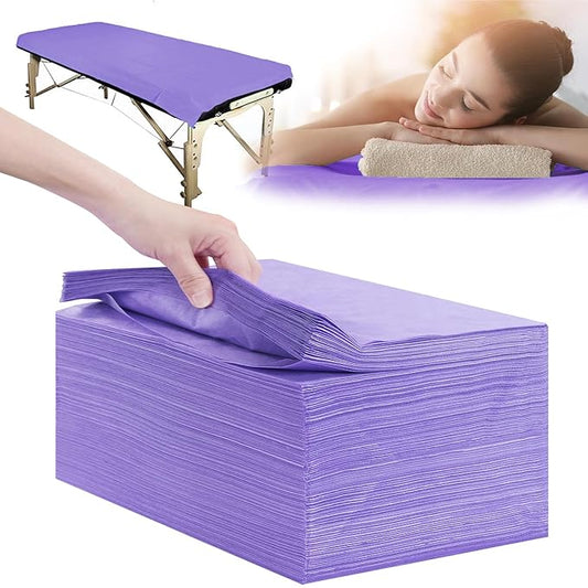 Disposable Bed Sheets 100 Pcs 31" x 71" Massage Table Sheets Non Woven Fabric SPA Bed Cover Breathable for Massage Beauty Tattoos(Purple)