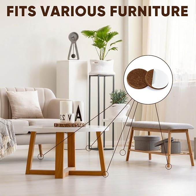BALEINE 300PCS Felt Furniture Pads, Multi-Size Felt Pads for Chair Legs, Tables, Beds, Scratch-Reducing Floor Protectors for Hardwood Floors, Tile, Vinyl, and Laminate (300PCS, Brown)