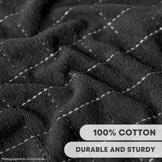 Artoid Mode Checkered Designed Cotton Black Terry Kitchen Dish Towels, 15x25 Inch Soft Absorbent Quick Drying Family Cleaning Tea Towels Set of 4
