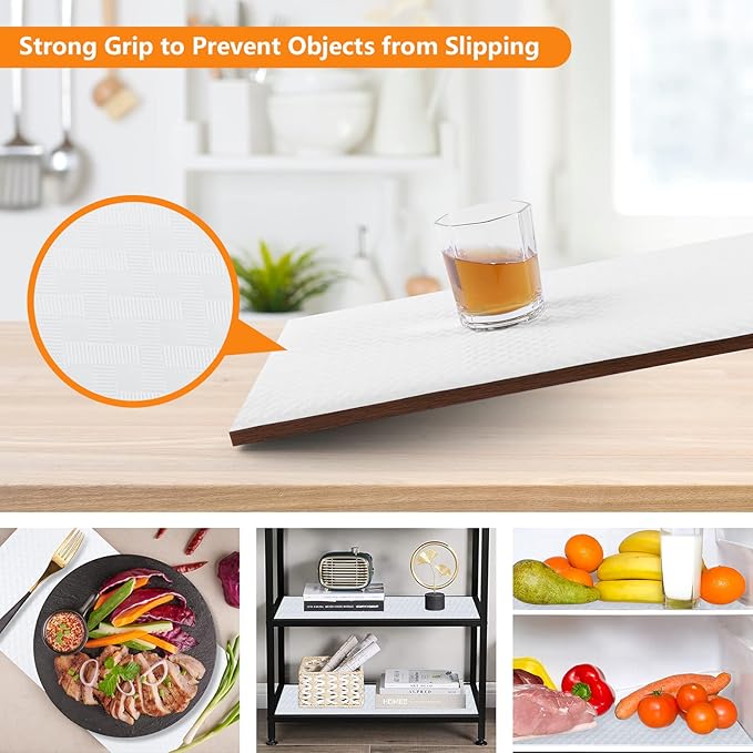 Shelf Liners for Kitchen Cabinets Refrigerator Liners Waterproof & Oil-Proof Kitchen Cupboard Liner Non-Slip Drawer Mats Non Adhesive Fridge Liner for Shelves-White 11.8 x 118 Inches