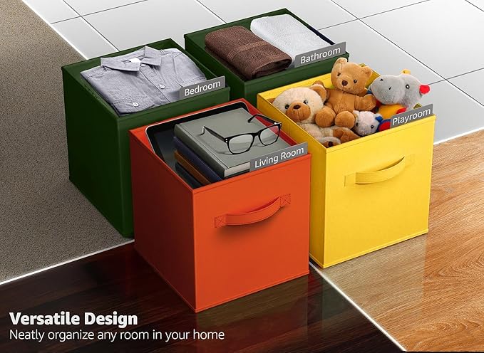 Sorbus Foldable Storage Cubes - 6 Fabric Baskets for Organizing Pantry, Shelf, Toy Box, Cubby, Closet Organizer - 11 Inch Collapsible Closet Organizers & Storage Bins (Dark Yellow, Green, & Orange)