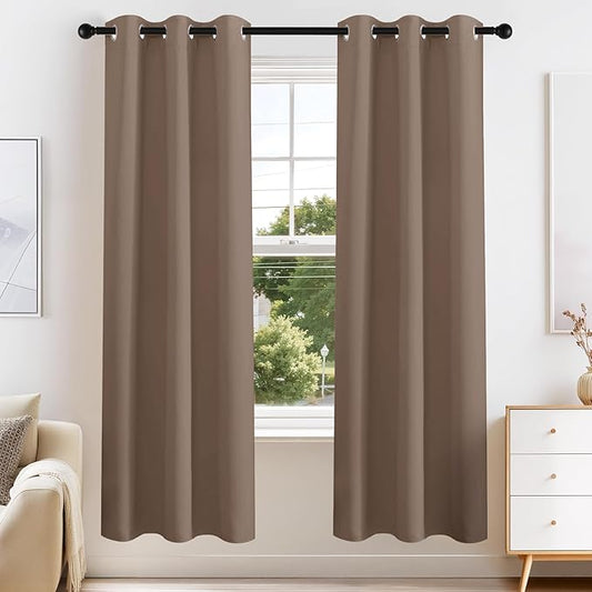 PONY DANCE Blackout Curtains for Bedroom 72 Inch Length 2 Panels Set, Privacy Thermal Insulated Room Darkening Grommet Drapes for Living Room Window, W34 x L72 Inch, Mocha