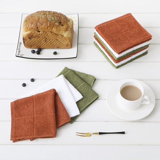 Glynniss Kitchen Dish Cloths Highly Absorbent Dish Rags 100% Cotton Wash Cloths for Washing Dishes (Rust, 24)