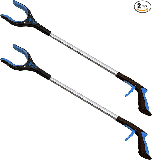 RMS 2-Pack 32 Inch Extra Long Grabber Reacher with Rotating Jaw - Mobility Aid Reaching Assist Tool (Blue)