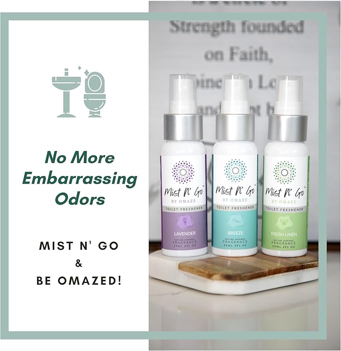 Mist N’ Go by Omaze Travel Bathroom Spray for Toilet Spray Odor Eliminator - Travel Toilet Spray for Bathroom Air Freshener Spray for Bathroom Deodorizer - Mix All, Family Pack (2oz x5 + 1oz x5)