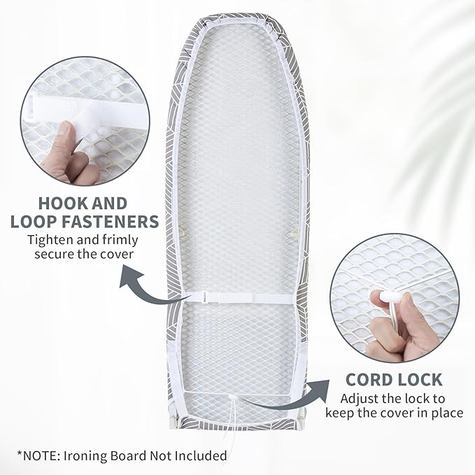 Seiritex Over The Door Ironing Board Cover 14 x 42 inch, Thick Padding and Heat Reflective with Hook and Loop Fasteners, 3 Layers Iron Board Cover (Gray Cube)