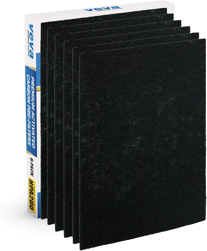 VEVA Air Purifier Filter Replacements - 6 Pack Precut & Compatible with Honey-well HPA200 Purifiers - Premium Activated Carbon Pre-Filters