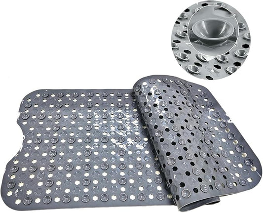 Bath Tub Mat Non Slip, 39 x 16 Inch Long Shower Mat, Machine Washable Bathmat with Drain Holes (Gray)