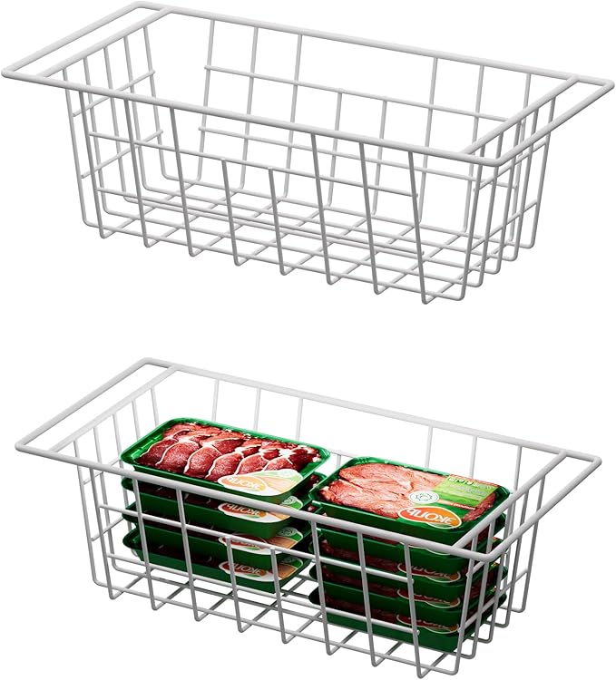SANNO Chest Freezer Baskets Organizer, Deep Freezer Baskets Bin Sturdy Metal Wire freezer storage Organizer for Home Kitchen,16.5in