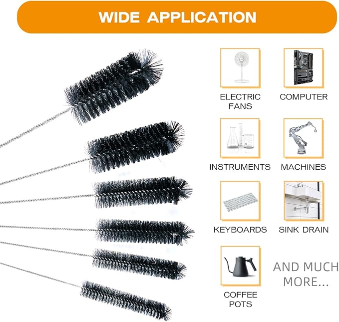 Straw Cleaner Brush Set,6 Piece 12" Long Pipe Tube Bottle Brushes for Cleaning Narrow Neck Bottles,Coffee Maker,Glass Cups