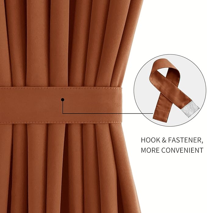 DWCN French Door Curtains – Rod Pocket Thermal Blackout Curtain for Doors with Glass Window, Kitchen and Patio Doors for Privacy, 54 X 72 Inches Long, 1 Curtain Panel with Tieback,Burnt Ochre