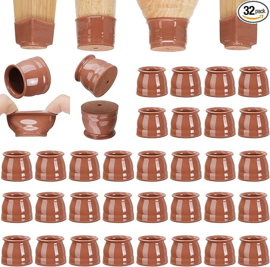 CHUNZEXI 32 Pack Chair Leg Floor Protectors for Hardwood Floors, Silicone Felt Covers Pads Caps, Protect Wood Furniture Feet Floors Noise Reduce and Scratch (Universal Small & Brown)