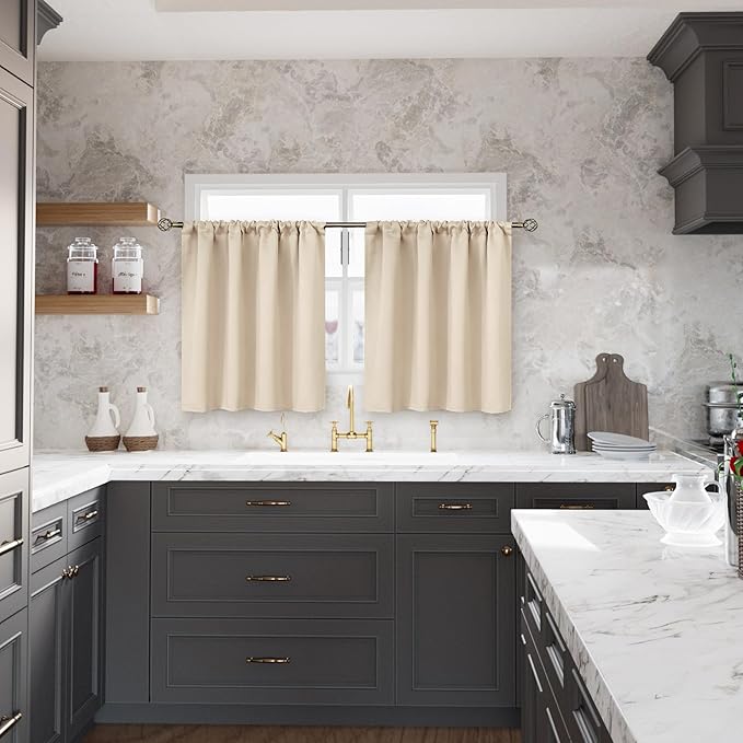 BGment Champagne Curtains for Kitchen Cafe Window 29 x 36 Inch - Small Half Window Drapes with Rod Pocket for Bathroom Rv Thermal Insulated Blinds, 2 Panels