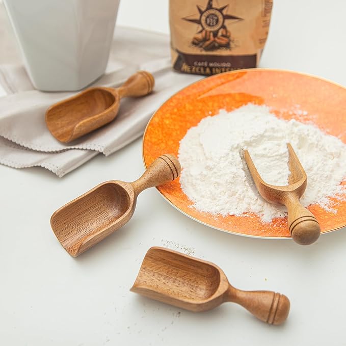 Wooden Scoops for Canisters 4PCS Acacia Wooden Scoop for Jars Small Wood Scoops for Canisters Wooden Scoop for Ground Coffee Scoop for Seasoning Bath Salt Laundry Shovel-Multipurpose