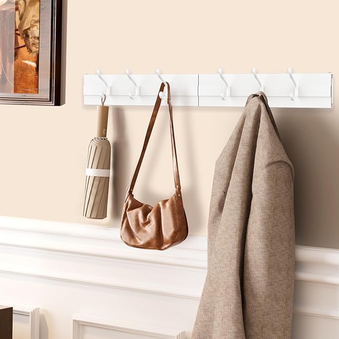 Laundry Drying Rack, Collapsible Wall Mounted Clothes Drying Rack - Foldable,Space Saving, 13.2 Linear Ft, 5 Aluminum Rods, 60 lb Capacity (White, 31.5" Wide)