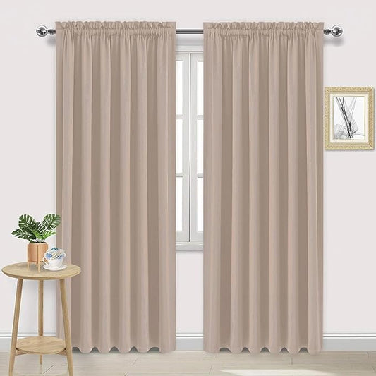 DWCN Blackout Curtains for Living Room Thermal Insulated, Energy Saving & Noise Reducing Bedroom Curtains, Camel, W 70x L 84 Inch, Set of 2 Rod Pocket Curtain Panels