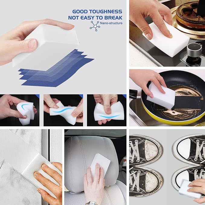 10Pack Melamine Sponges for Multi-Purpose Cleaning - Tough, Durable Magic Sponge Erasers for Use on Sinks, Kitchen, Bathrooms, Walls, Floors, Bathtubs, Shoes, Furniture, Cars - Won't Rip Easily.