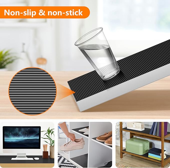 Black Shelf Liners for Kitchen Cabinets Non-Adhesive, Drawer Mat Liner for Bathroom, Plastic Pantry Shelf Liner Waterproof Washable Cabinet Protector Liners for Shelves, Cupboard Liner