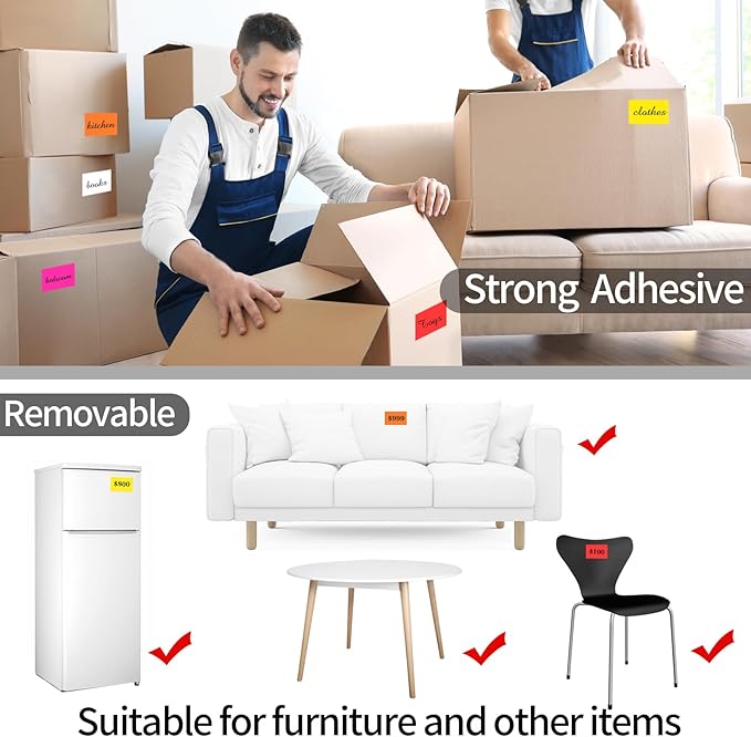 STARLIBOO Removable Colored Labels Stickers, 3X5 Inch Removable Large Label Stickers for Moving Boxes and Storage Bins- Waterproof- Tear Resistant (Yellow)