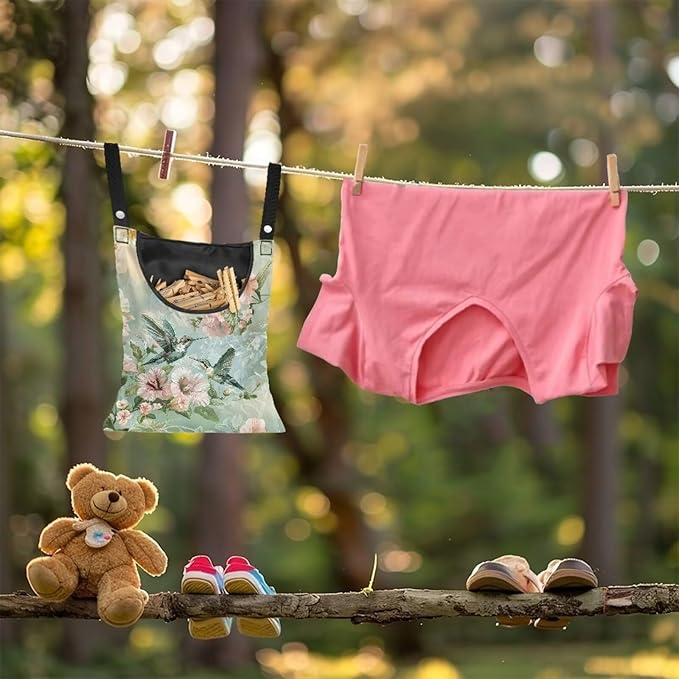 2 Pcs Hummingbird Clothespin Bag for Outdoor Laundry Clothesline and Clothes Pin Holder Clothespin Bag for Clothes Pins Heavy Duty Outdoor Use