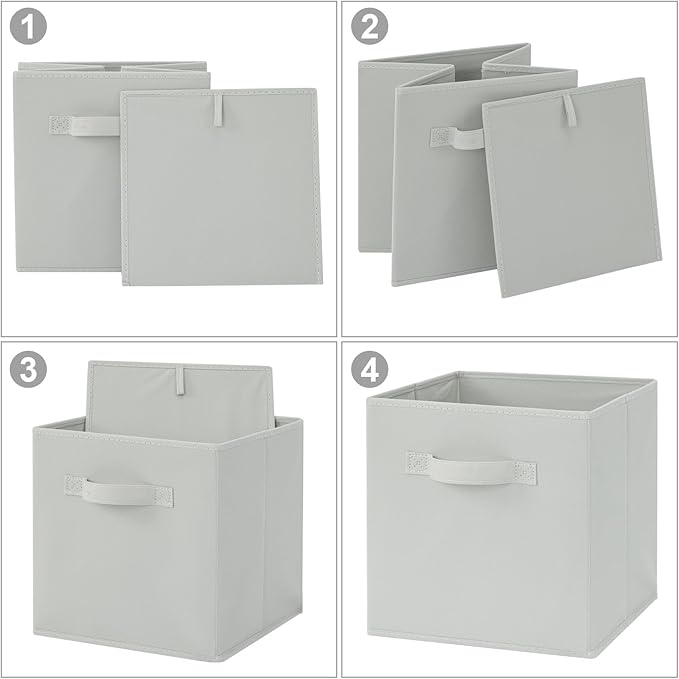 Stero Fabric Storage Bins 6 Pack Fun Colored Durable Storage Cubes with Handles Foldable Cube Baskets for Home, Kids Room, Closet and Toys Organization Gray