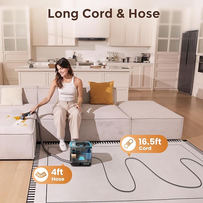 DEVOAC C8 Portable Carpet Upholstery Spot Cleaner Machine with Versatile Tools, Self-Cleaning, 18Kpa Powerful Suction, Pet Stain Remover, Car and Auto Detailer (Green)