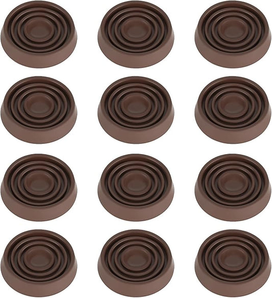 Furniture Coasters, 1.5X1.5 Rubber Caster Cups Non Slip Furniture Pads Non Skid Furnitures Grippers Anti Slide Floor Protector for Bed Couch Table Chair Stoppers (Brown, 12 Pack)