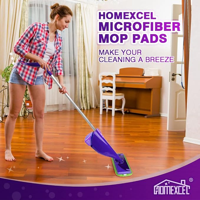 HOMEXCEL Microfiber Mop Pads Compatible with Swiffer Wet Jet,Reusable Machine Washable Swiffer WetJet Mop Pad Refills, Mop Head Replacements for Multi Surface Wet & Dry Cleaning, Pack of 2