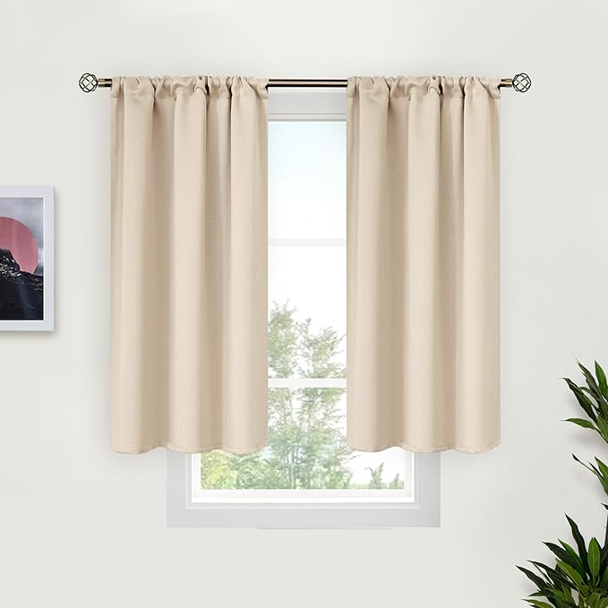 BGment Short Blackout Curtains for Bedroom 40 Inches Long - Thermal Insulated Room Darkening Curtain for Kitchen, Champagne, 34 x 45 Inch, 2 Panels