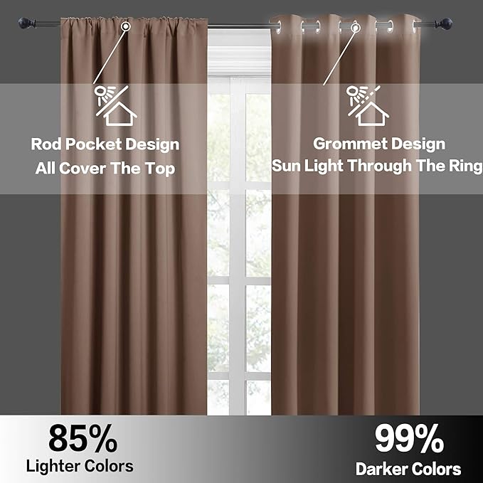 RYB HOME RV Camper Door Window Curtains -Blackout Privacy Curtains & Drapes for Bathroom Bedroom Kitchen Portable Travel Trailer Small Window Decor, W 34 x L 24, Mocha, 2 Panels