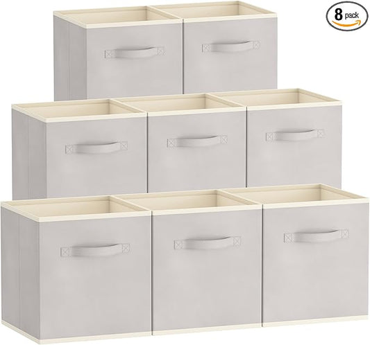 Lifewit 13 Inch Cube Storage Bins, 8 Packs Storage Cubes Foldable Decorative Fabric Storage Baskets for Organizing Home Organizers with Handles for Shelves, Closet, Light Gray