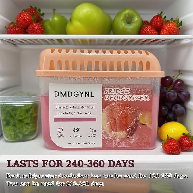 Fridge Deodorizer, Refrigerator Deodorizer More Effective Than Baking Soda, Natural Gel Refrigerator Odor Eliminator for Refrigerator Freezer and Freezer Compartments (2 Pcs/Peach Flavor)