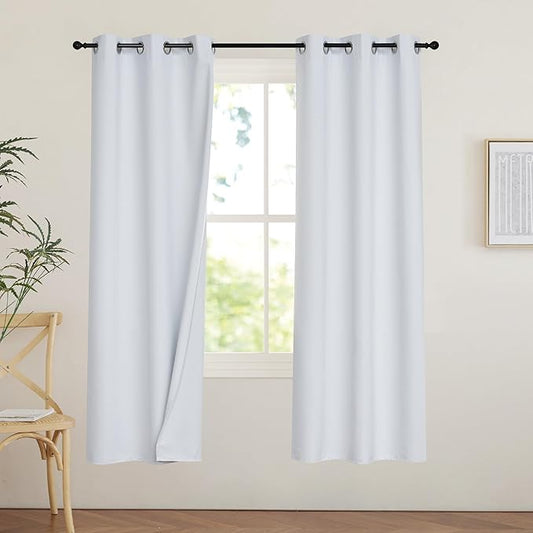 PONY DANCE White 100% Black Out Curtains 72 inch Length, Thermal Insulated Window Treatment Blacout Drapes for Bedroom, Room Darkening Noise Reducing Curtains for Living Room(2 Panels, 42 inches Wide)