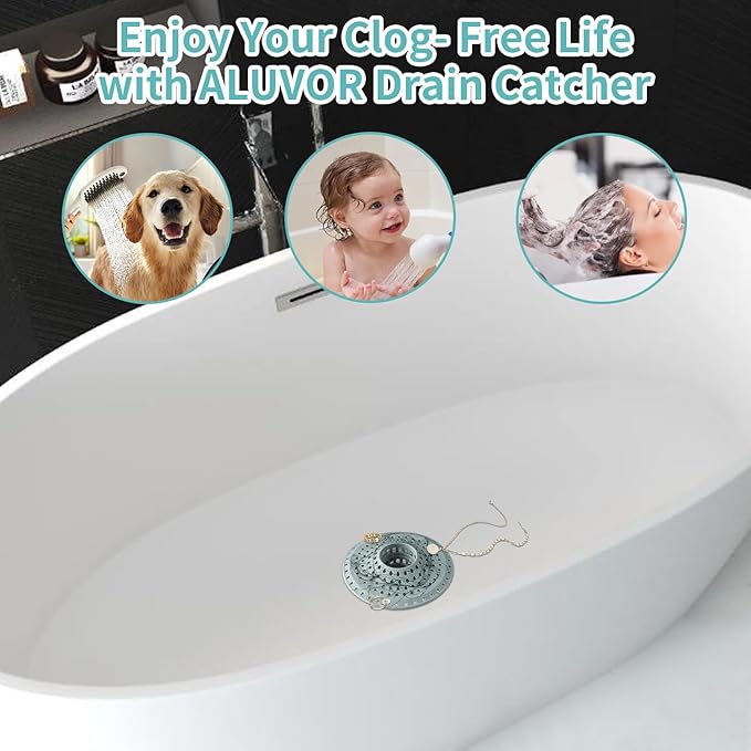 Shower Hair Drain Catcher, Silicone Bathtub Drain Hair Catcher Strainer, All-in-one Tub Hair Catcher Drain Protector for 1.48'' to 1.76'' Regular Drains, 3PCS/Greyish Blue