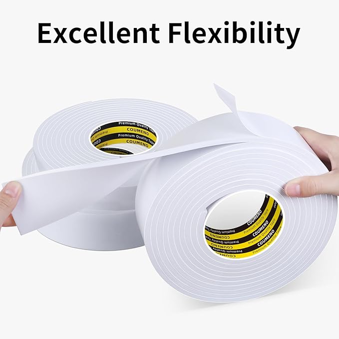 EVA Single-Sided Adhesive White Foam Tape, Single-Sided Sealing Strip Foam Pad Sponge Tape Window Weatherproof, Self-Adhesive Insulation Sealing Tape (White) 1.2inX9.84FT