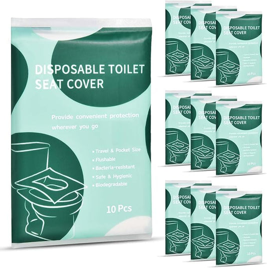 90 Pcs Disposable Flushable Paper Toilet Seat Covers Travel Supplies Essentials for Airplane, Public Restrooms, Bathroom, Hotels, Camping, Kids or Adults