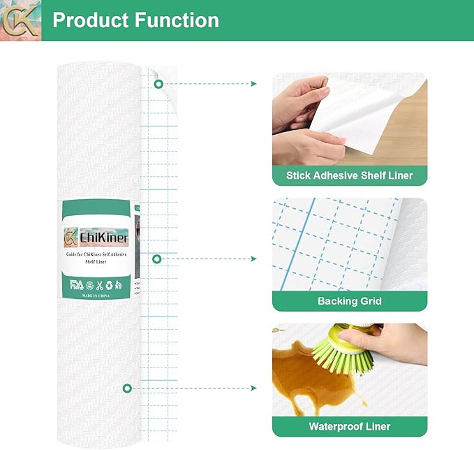 Self-Adhesive Shelf Liner Kitchen Liner, Waterproof Backed Paper Easy Peel and Stick Contact Liner Without Residue for Decor Your Desk Surface, Kitchen Countertops (White, 23.6 x 393.7 inches)